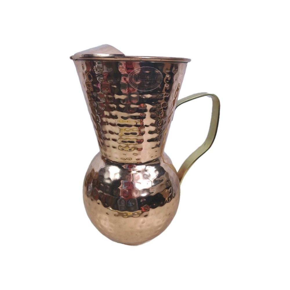 Hammered Copper Plated Pitcher Water Cocktail Decor Brass Handle Napa Style 9.5"